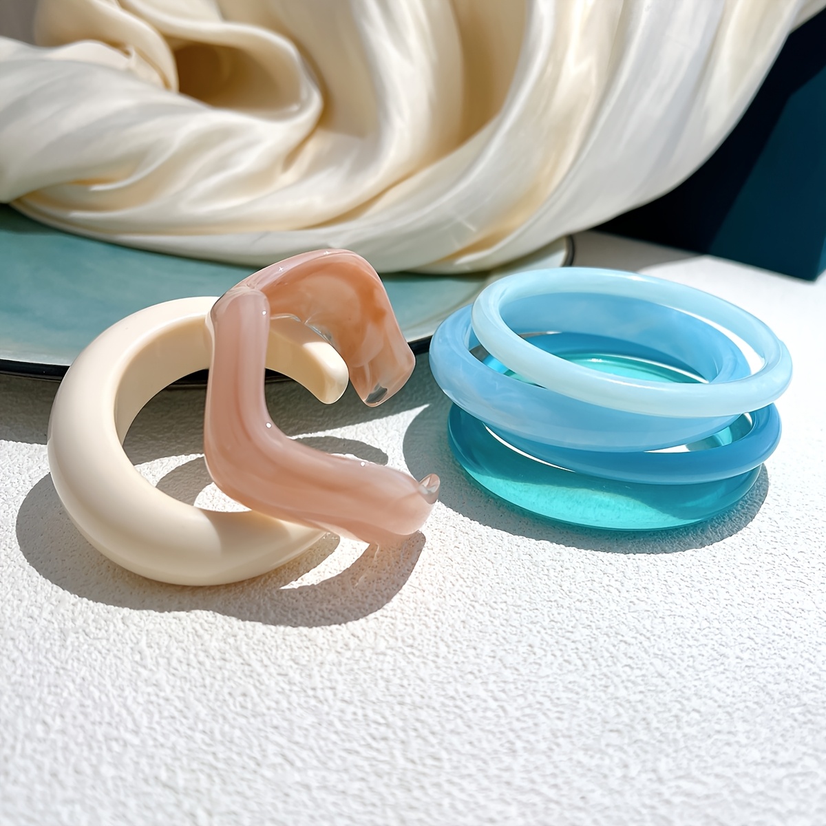 Chunky Transparent Geometric Cuff Bracelet Set, Stylish